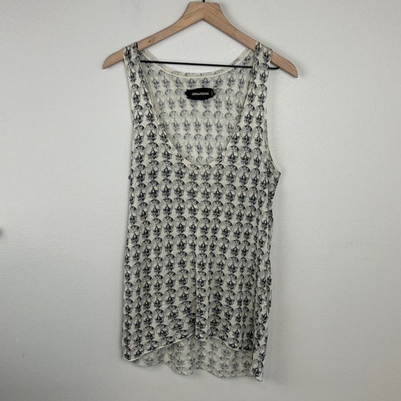 Zadig & Voltaire Joss Skull Linen Blend Sleeveless Tank Top - Picture 2 of 4